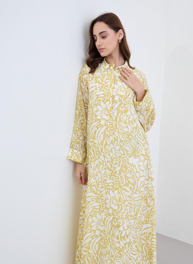 Amirah Women Yellow Floral Printed Collared Jalabiya - Image 5